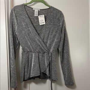 Caution To The Wind Black and White Striped Wrap Blouse NWT
